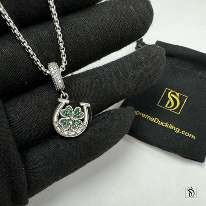 Lucky Four Leaf Clover Horse Shoe Pendant Necklace