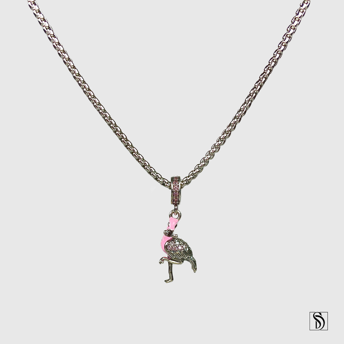 Pink Flamingo Gemstones Pendant Necklace