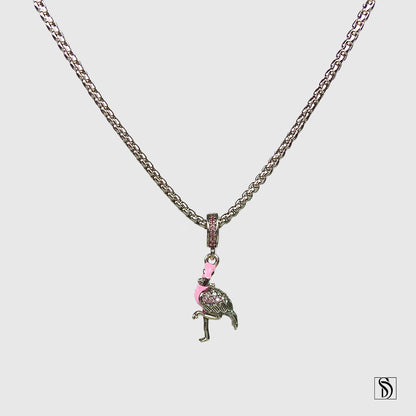 Pink Flamingo Gemstones Pendant Necklace