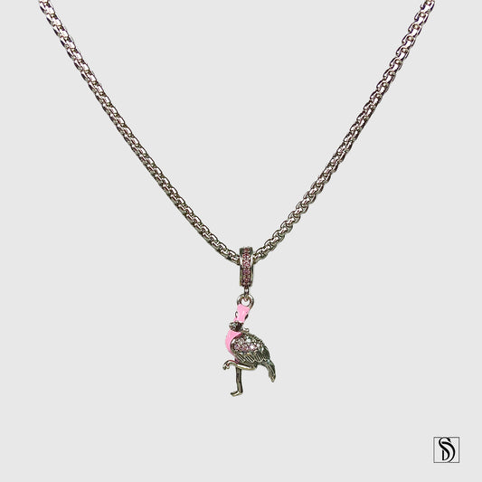 Pink Flamingo Gemstones Pendant Necklace