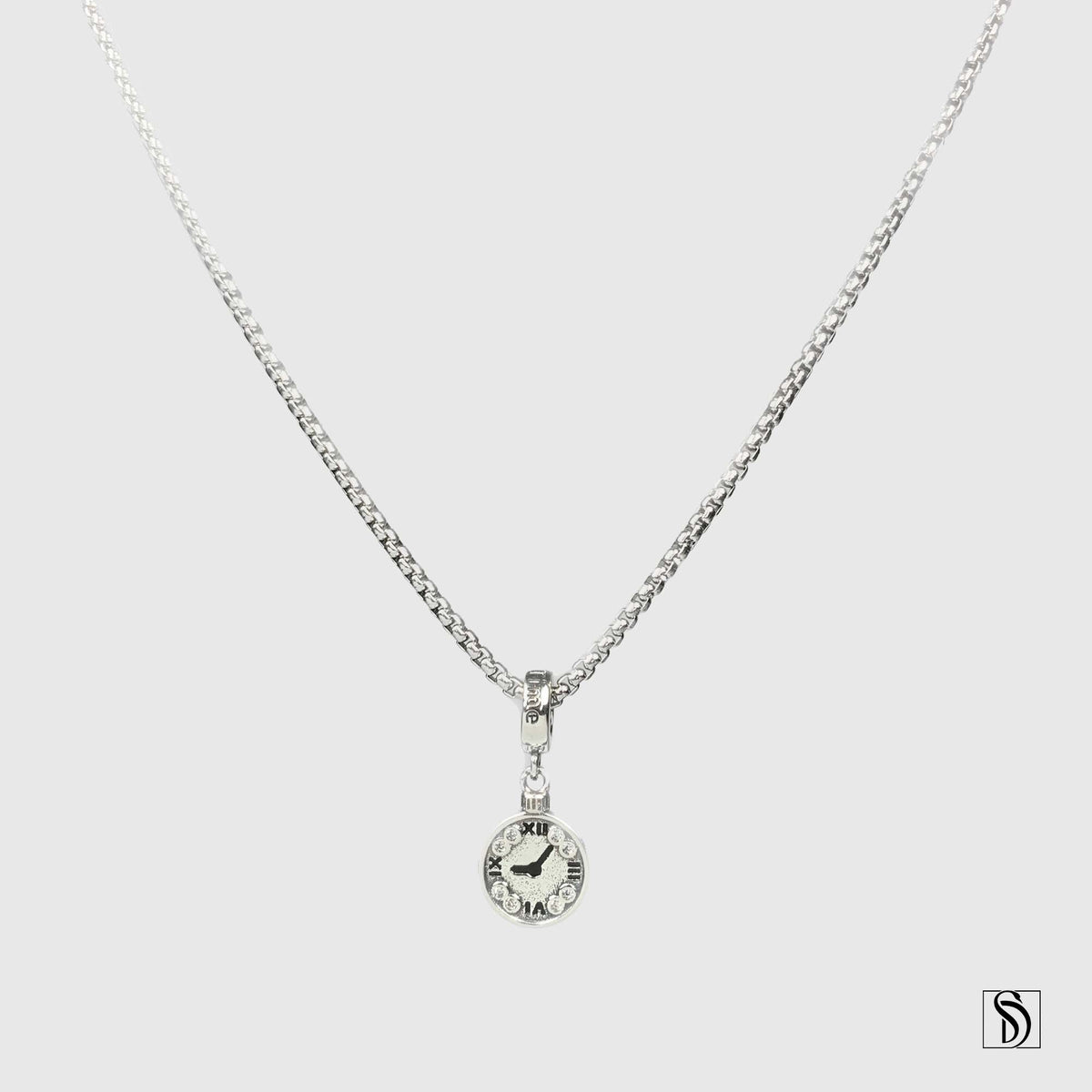 Silver Clock Time Management Pendant Necklace