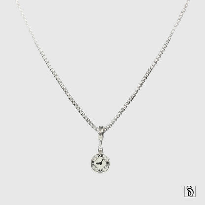 Silver Clock Time Management Pendant Necklace