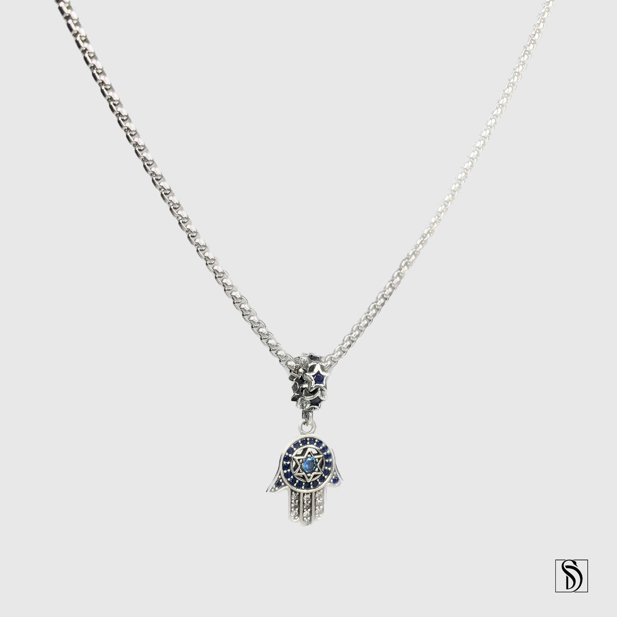 Silver Hamsa Star Of David Necklace