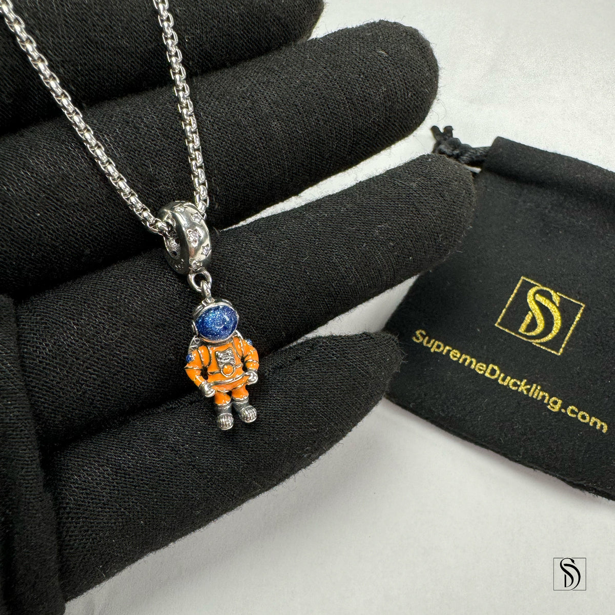 Orange Jumpsuit Astronaut Pendant Necklace