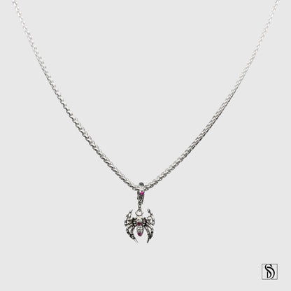 Pink Gem Spider Pendant Necklace