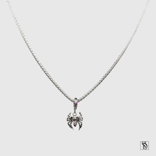 Pink Gem Spider Pendant Necklace