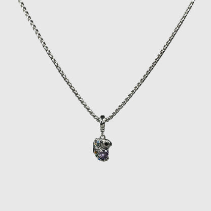 Colorful Gemstones Silver Chameleon Pendant Necklace