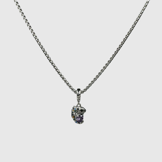Colorful Gemstones Silver Chameleon Pendant Necklace
