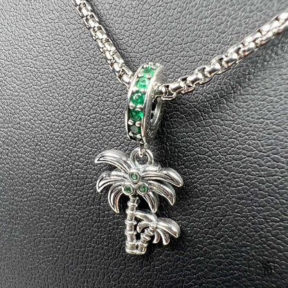 Palm Tree Green Gemstone Coconut Pendant Necklace