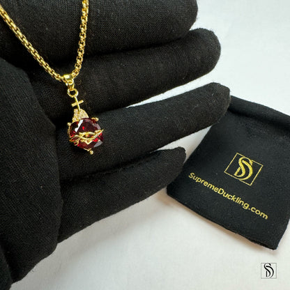 Gold Eye of Horus Red Gemstone Egyptian Ankh Key Of Life Pendant Necklace
