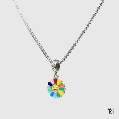 Rainbow Smiley Face Emoji Sunflower Necklace