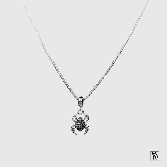 Silver Spider Gemstone Pendant Necklace