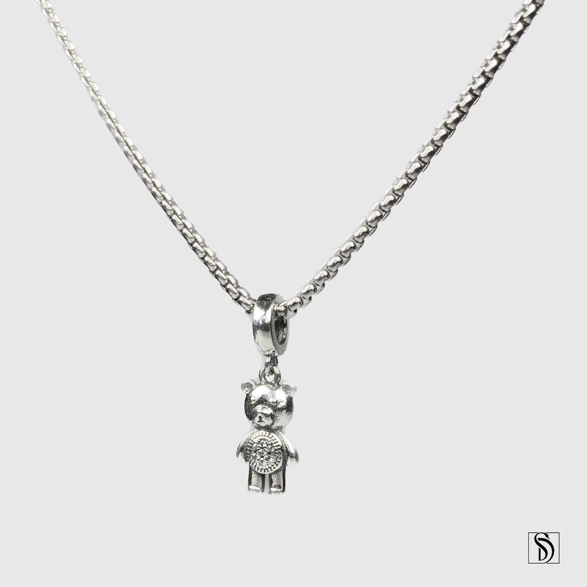 Silver Teddy Bear Pendant Necklace