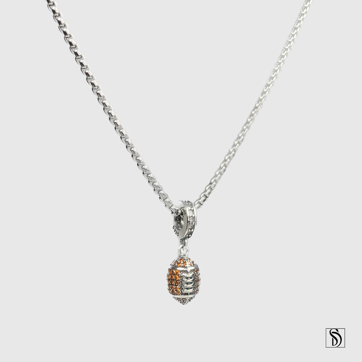 Silver American Football Pendant Necklace