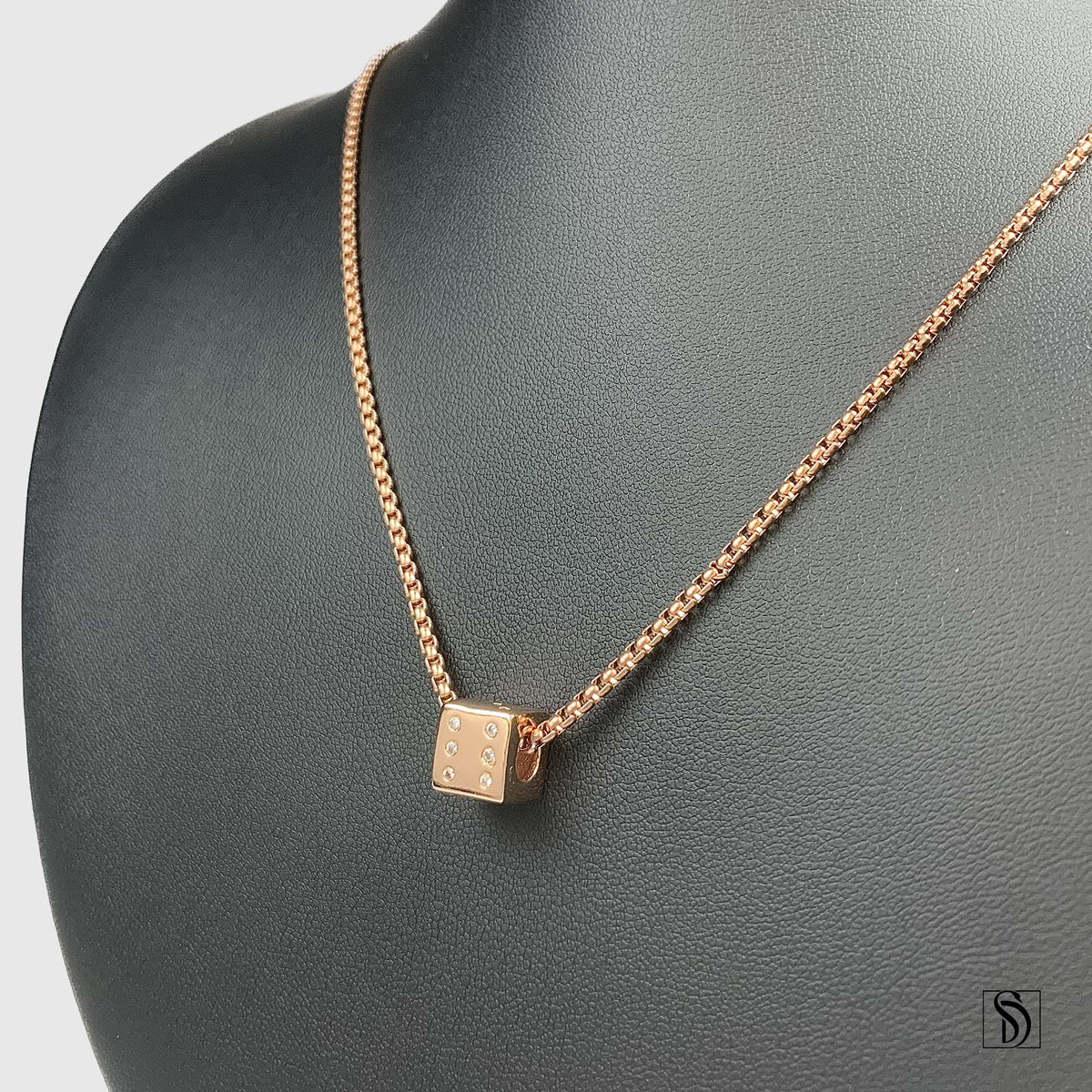 Rose Gold Dice Charm Necklace