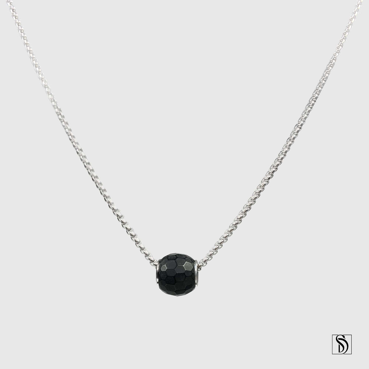 Black Crystal Bead Charm Necklace