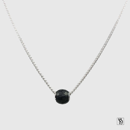 Black Crystal Bead Charm Necklace