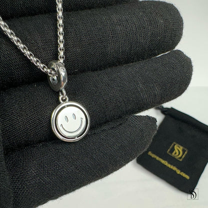Silver Smiley Face Spinner Pendant Necklace