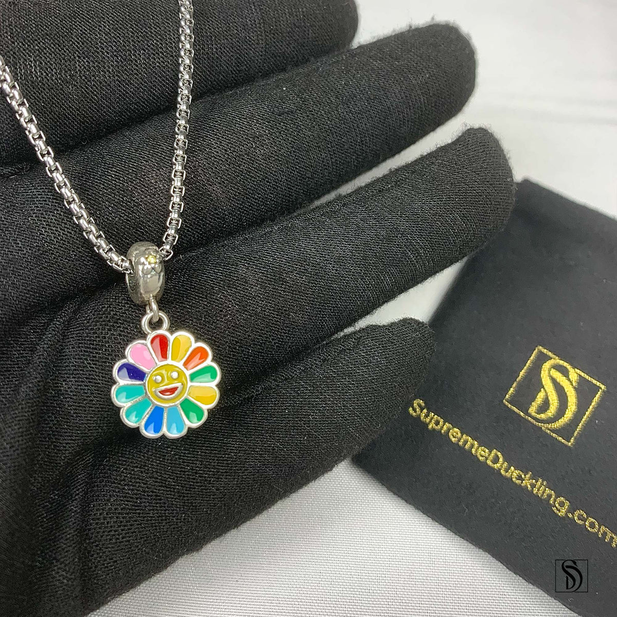 Rainbow Smiley Face Emoji Sunflower Necklace