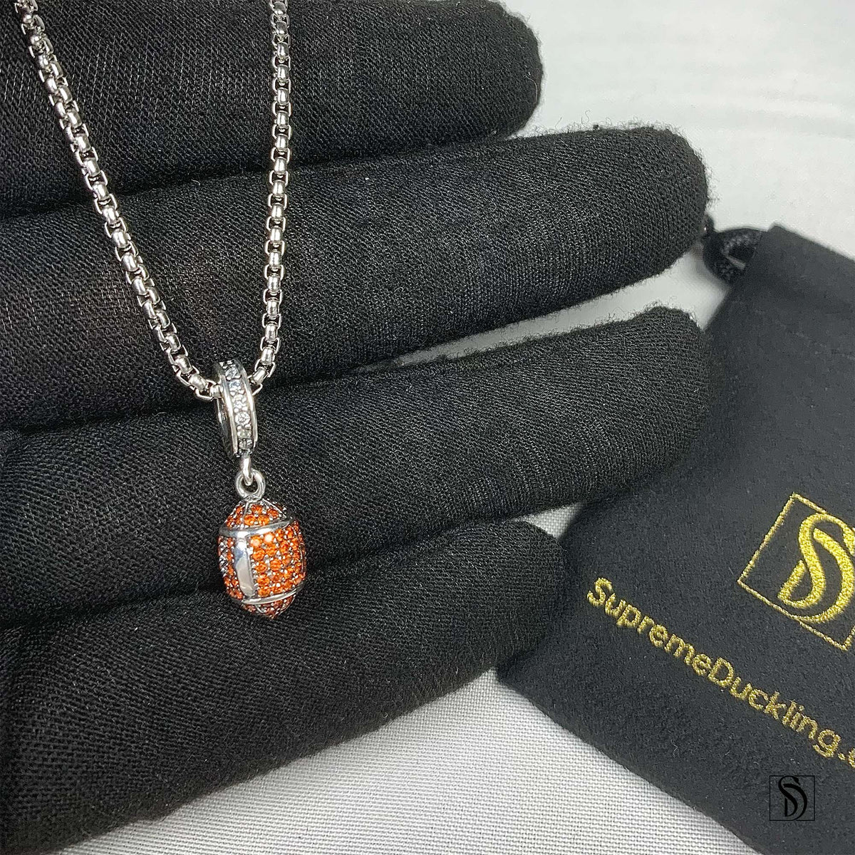 Silver American Football Pendant Necklace