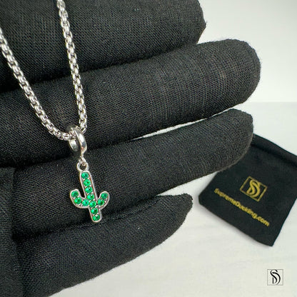 Green Cactus Gemstones Pendant Necklace