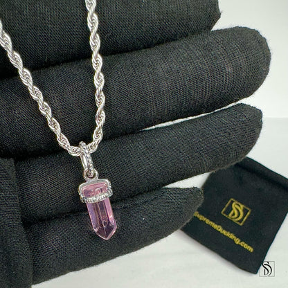 Pink Healing Stone Crystal Pendant Necklace