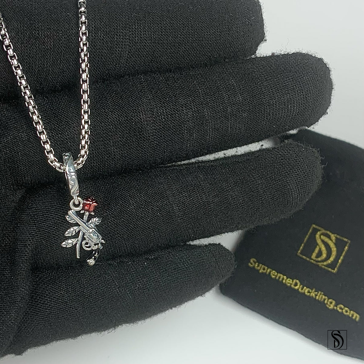 Gun and Rose Pendant Necklace