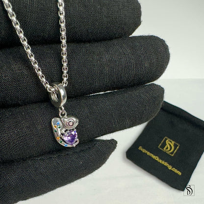 Colorful Gemstones Silver Chameleon Pendant Necklace