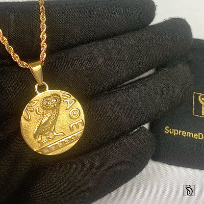 Gold Owl Of Athena Pendant Necklace