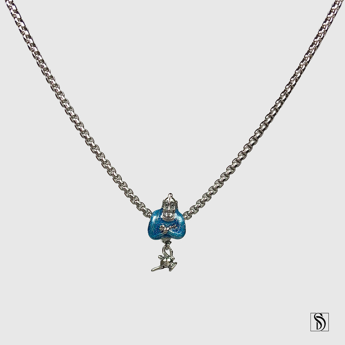 Blue Genie Of The Lamp Aladdin Charm Necklace