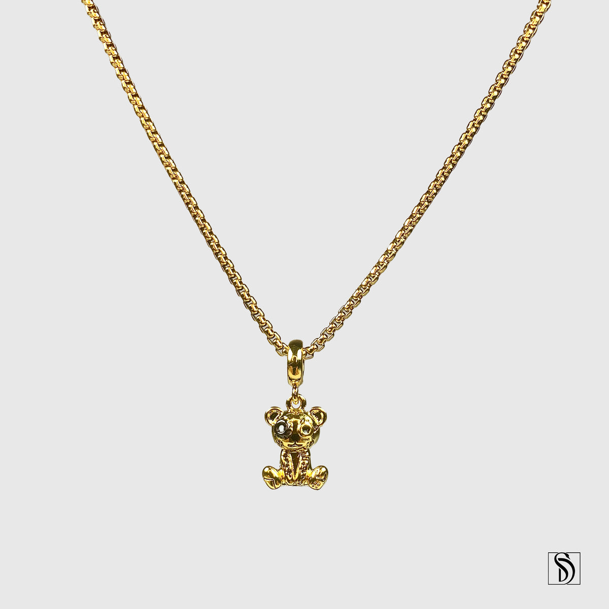 Gold Robot Teddy Bear Pendant Necklace