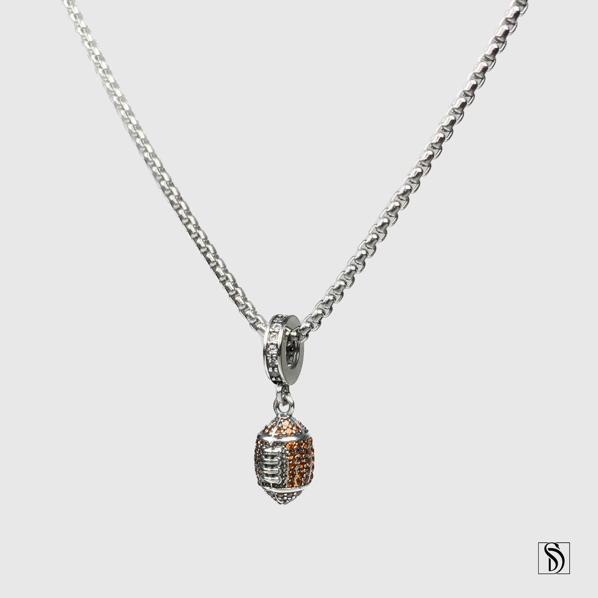 Silver American Football Pendant Necklace