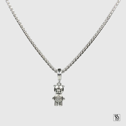 Silver Teddy Bear Pendant Necklace