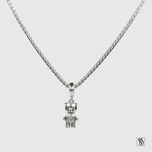 Silver Teddy Bear Pendant Necklace
