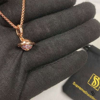 Rose Gold Planet Celestial Gemstone Necklace