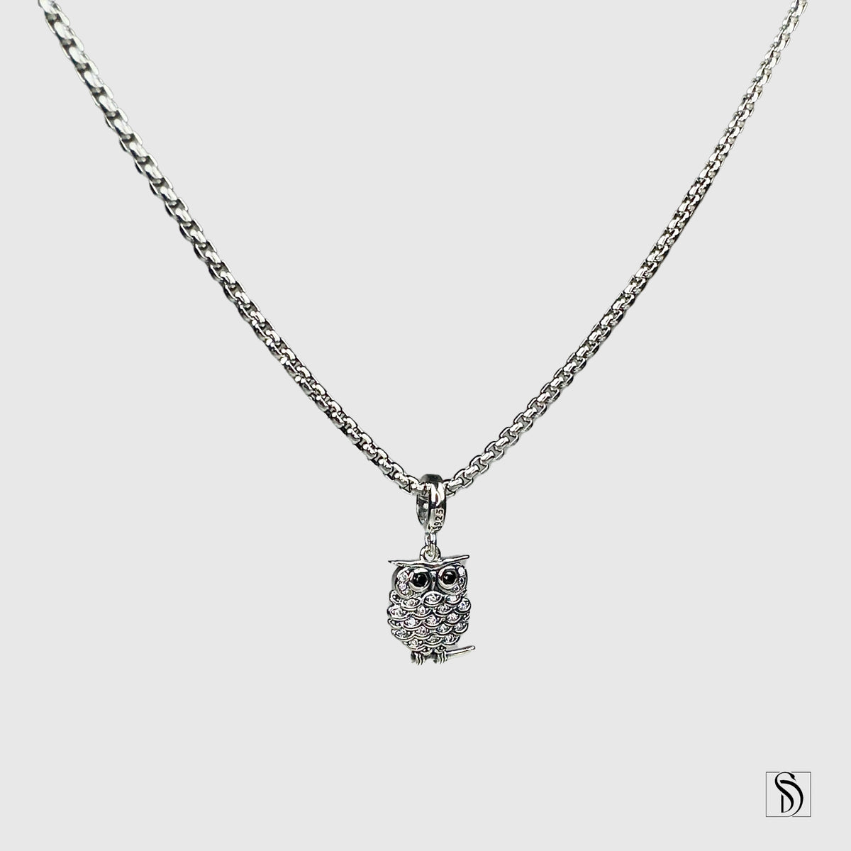 Silver Owl Gemstones Pendant Necklace