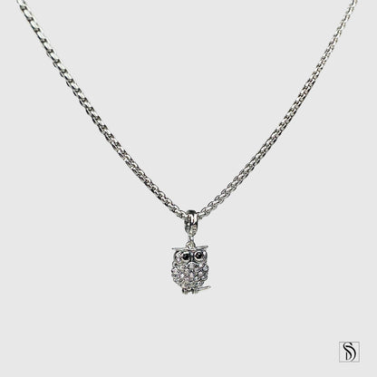 Silver Owl Gemstones Pendant Necklace