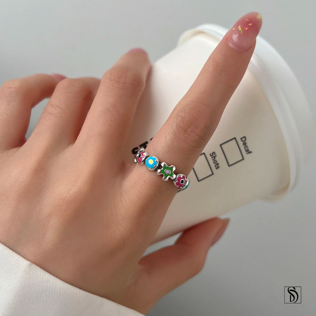 Adjustable Sterling Silver Flower Ring