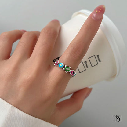 Adjustable Sterling Silver Flower Ring