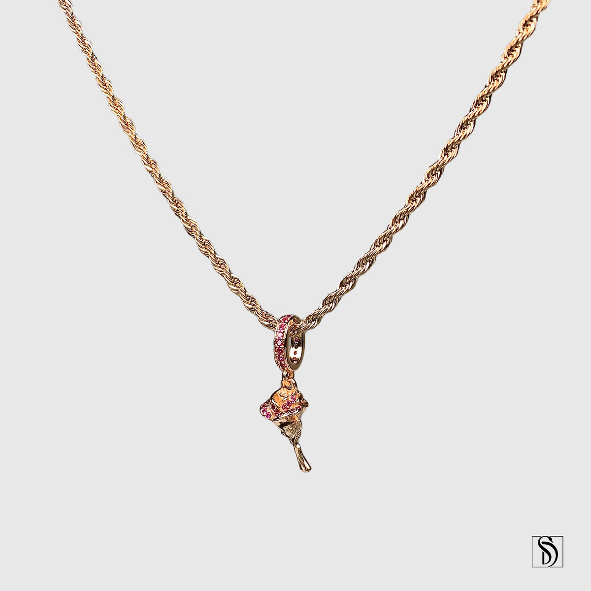 Rose Gold Rose Pendant Gemstone Necklace