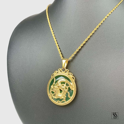 Lucky Jade Dragon Medallion Pendant Necklace