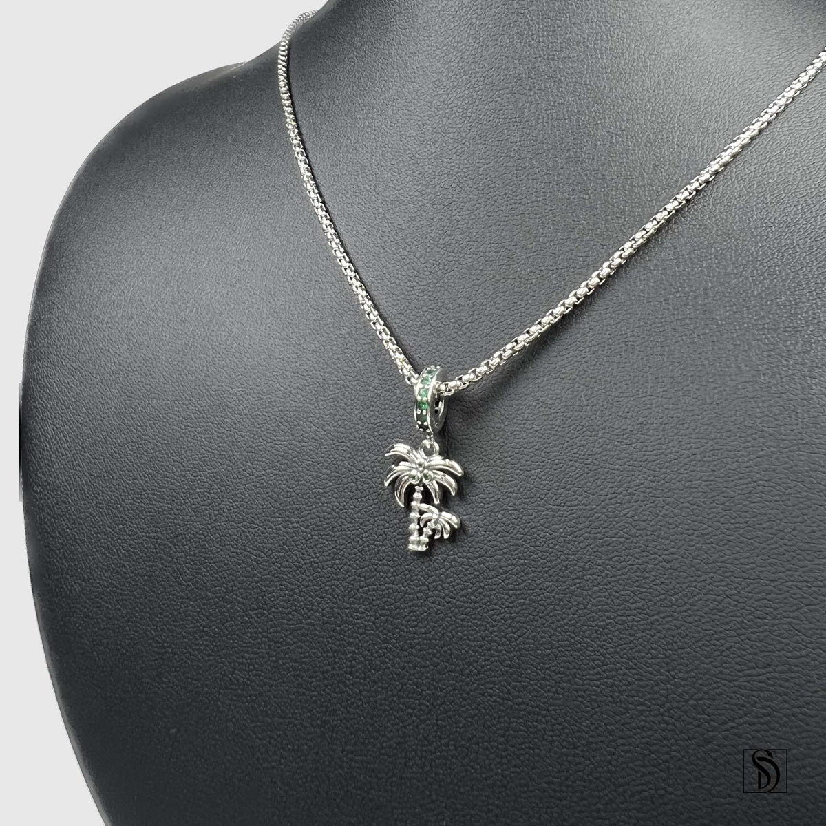 Palm Tree Green Gemstone Coconut Pendant Necklace