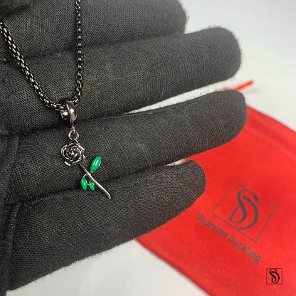 Black Rose Pendant Necklace