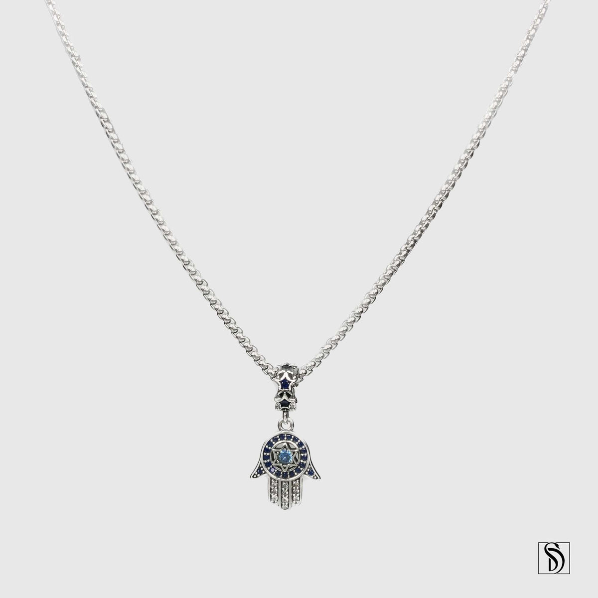Silver Hamsa Star Of David Necklace