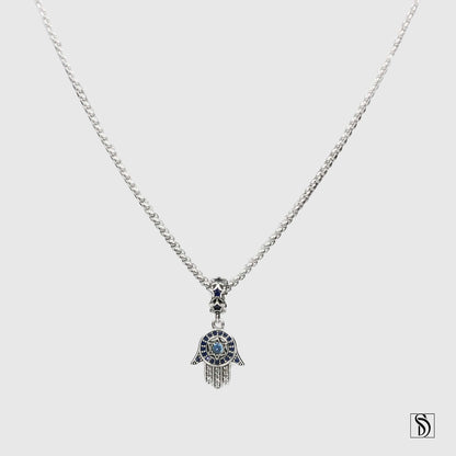 Silver Hamsa Star Of David Necklace