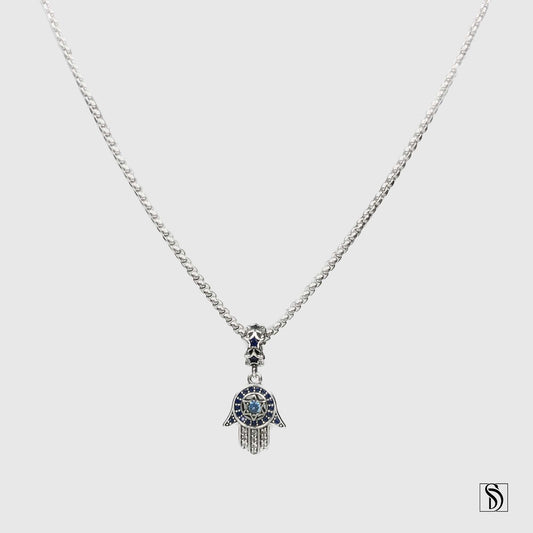 Silver Hamsa Star Of David Necklace