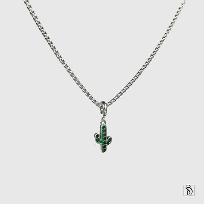 Green Cactus Gemstones Pendant Necklace