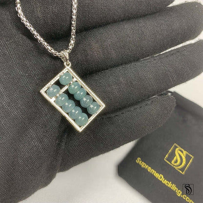 Natural Blue Ice Jade Silver Abacus Necklace