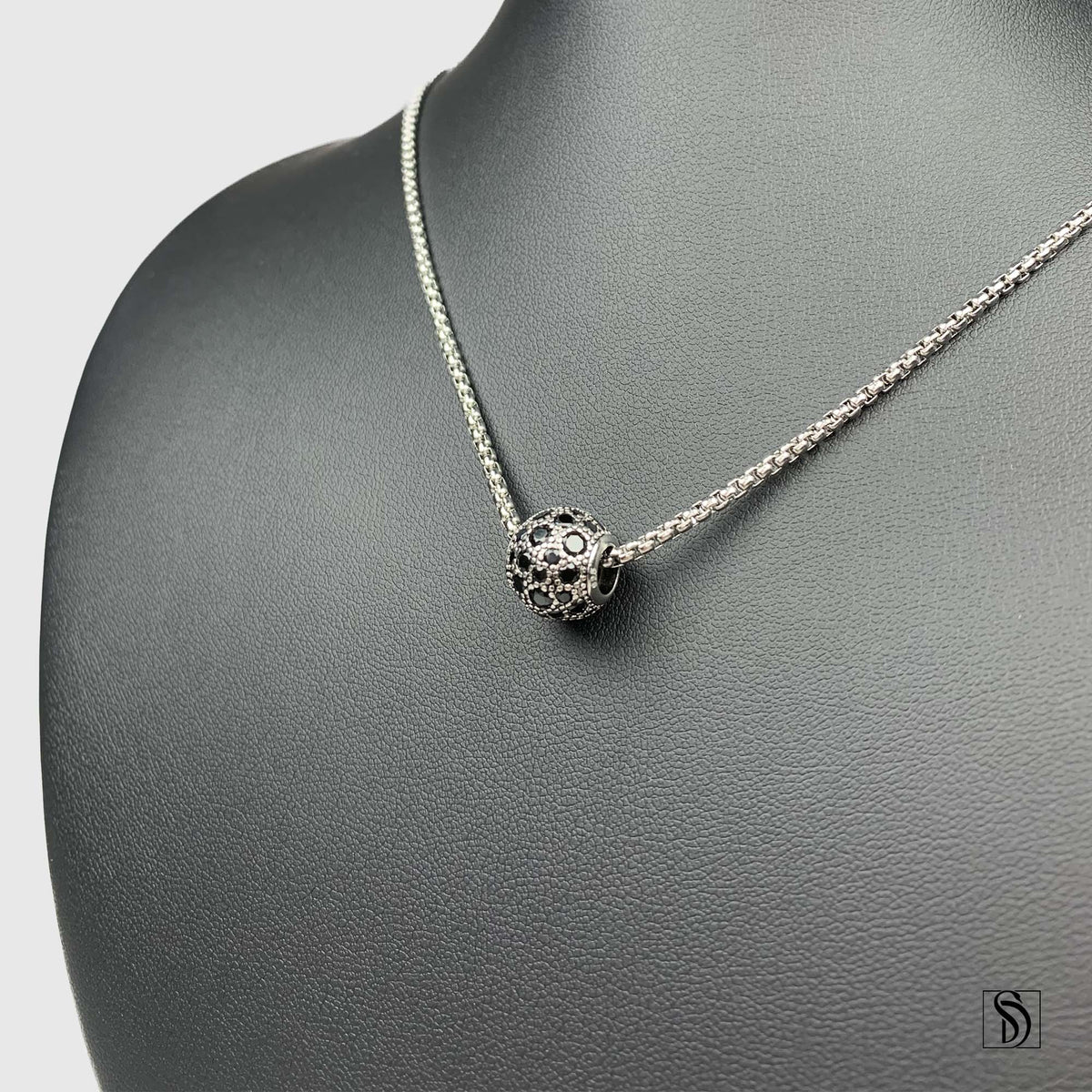Black Crushed Gemstone Charm Necklace