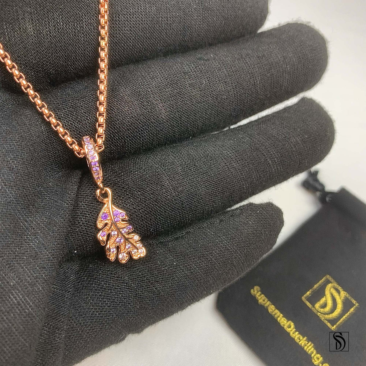 Rose Gold Gemstone Leaf Pendant Necklace